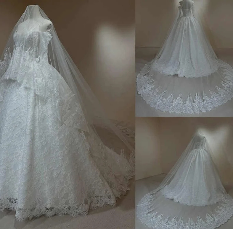 

Magnificent Bridal Veil With Comb 3M Long Cathedral Applique Lace tulle Single Layer Wedding Veil Wedding Accessories