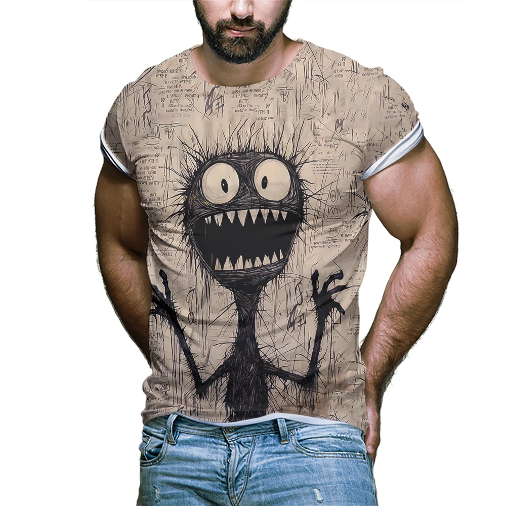 

2024 New animated monster Panic pattern fun for men novel 3d short sleeve crew neck oversized T-shirt summer outdoor street wear