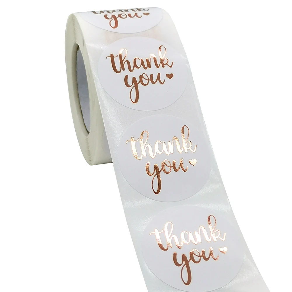 50-500PCS Round Gold Label Hot Stamping Thank You Sticker Wedding Beautiful Gift Card Envelope Sealing Label Stationery