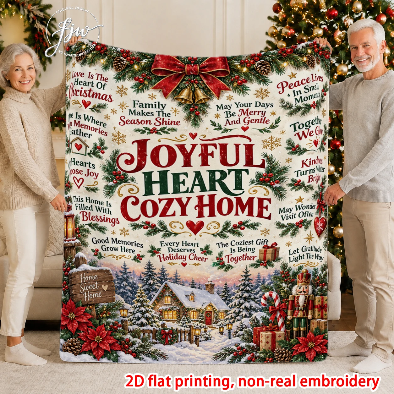 1pcs 1. Joyful Heart Cozy Home Christmas Throw Blanket Warm Winter Home Decor Blanket For Family And Friends Gifts