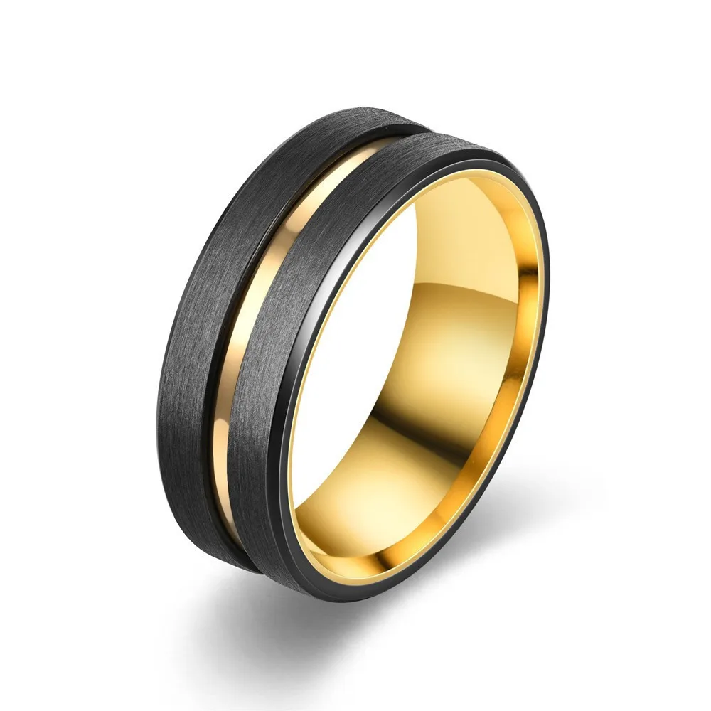 Two Tone Couple Ring Stainless Steel Beveled Wedding Ring, Fashionable Men's Ring Wholesale Size 6-13, Anniversary Gifts