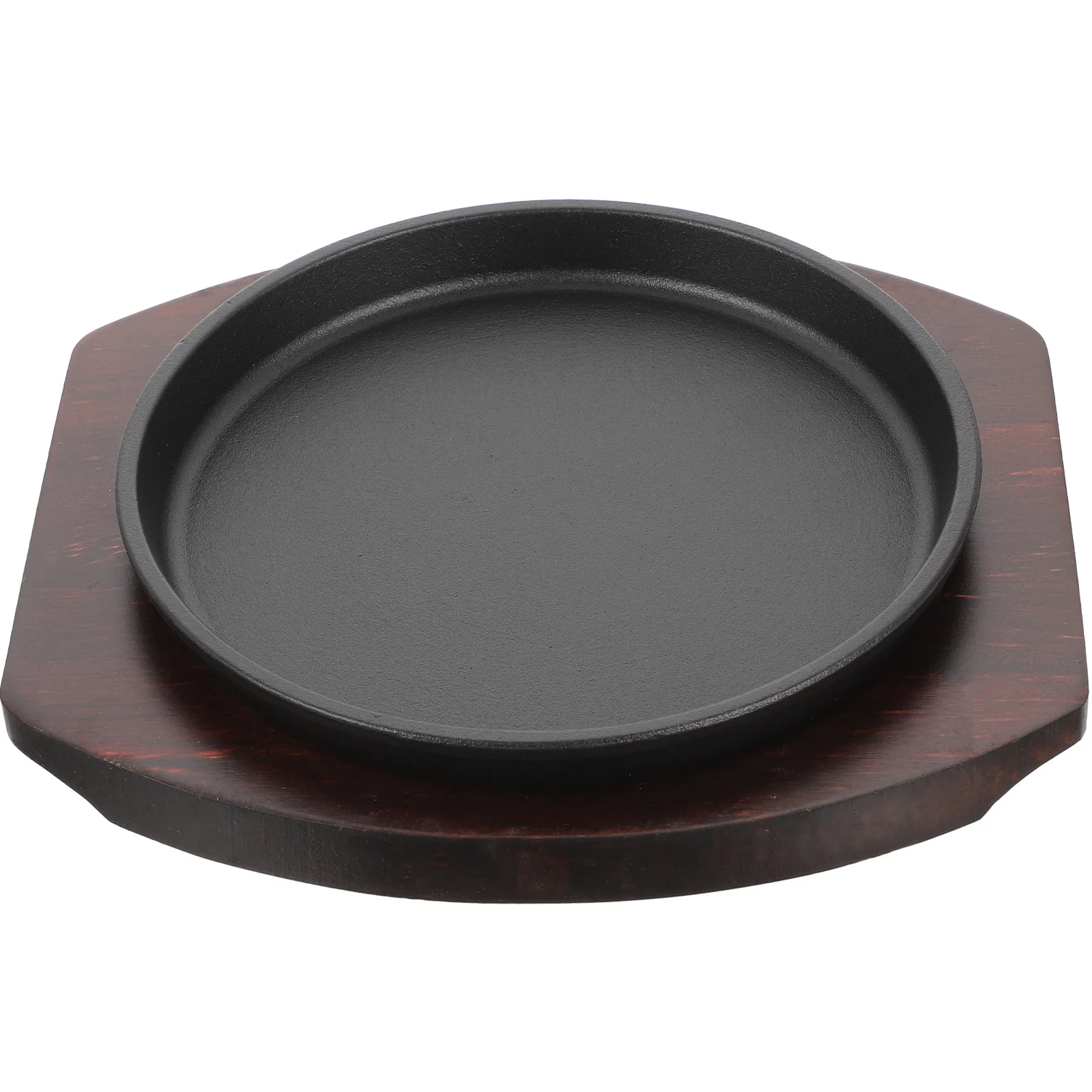 

1Set Premium Cast Iron Steak Plate Nonstick Grill Pan Even Heating Sturdy Long Lasting Wooden Tray Included Round Steak Plate