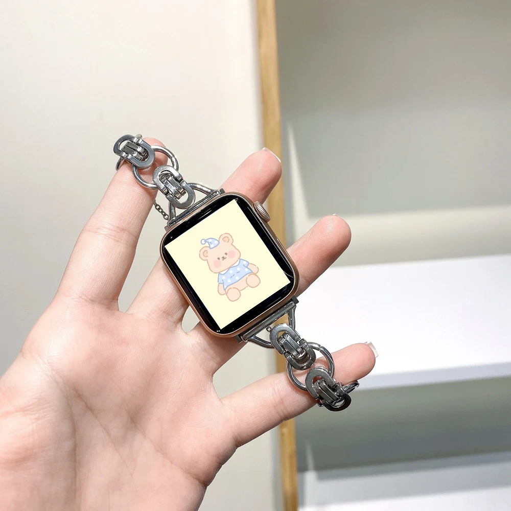 조절 가능한 메탈 스트랩 41/45mm 애플 워치 SE8 7 6 5 4 3 2 1 iWatch 밴드 38mm 42mm 40/44mm, 싱글/더블 체인 49 울트라