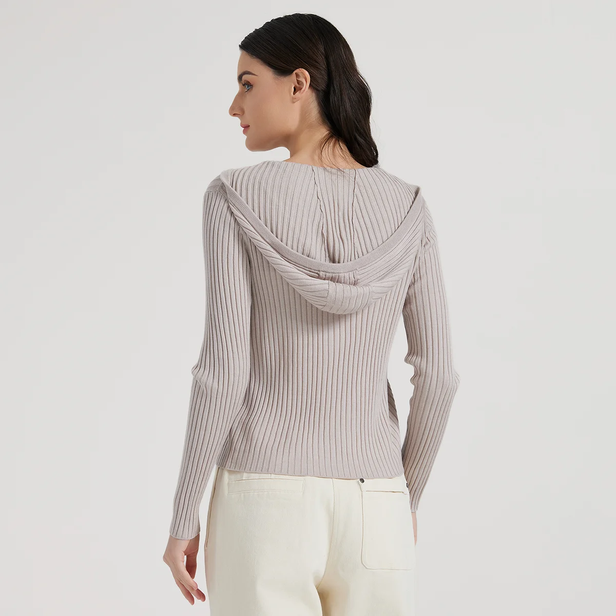 BC1036 high-quality luxury women\'s V-neck long sleeved knitted cardigan spring 30% silk 70% wool sweater hoodie