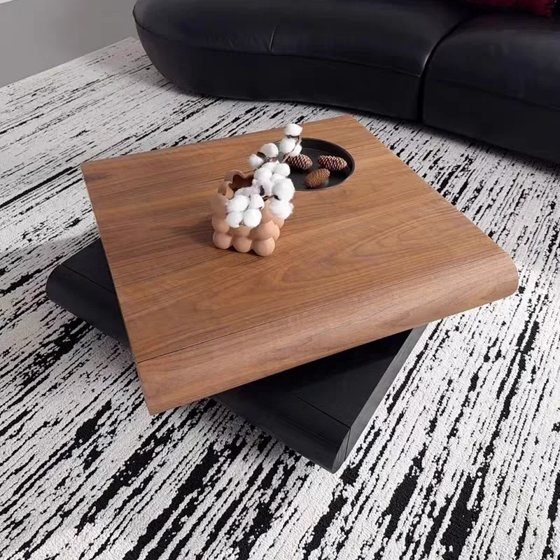 A Rotating coffee table 1 meter modern minimalist double-layer rotatable square table walnut medium and antique coffee table
