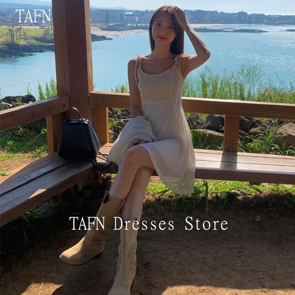 TAFN A-line Lovely Short Dresses Photo Shoot Scoop Collar Spaghetti Straps Korea Summer Outfit Custom Made