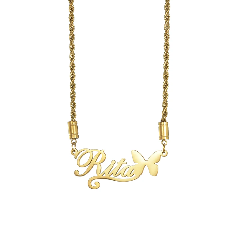 Goxijite اسم مخصص فراشة قلادة طقم مجوهرات للنساء الفتيات الفولاذ المقاوم للصدأ أسماء شخصية هوب أقراط هدية #3