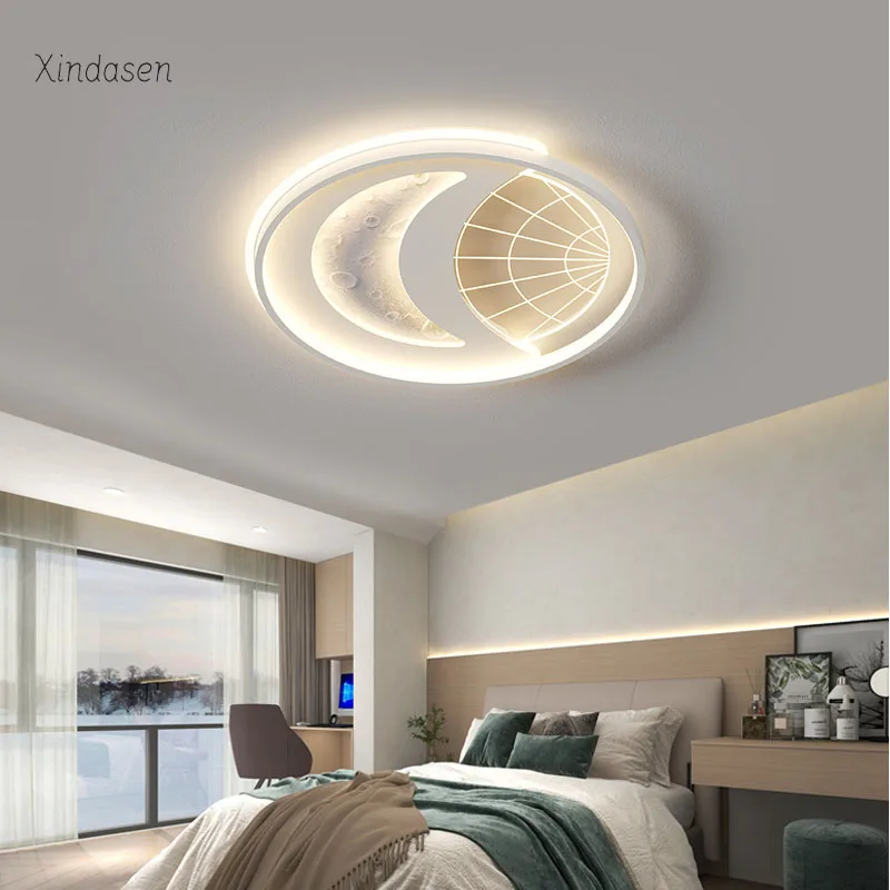 Crescent Moon Ceiling Lamp Bedroom Study Modern Round Led Ceiling Lights For Kids Room Boys Baby Chandelier Lustre luminaria