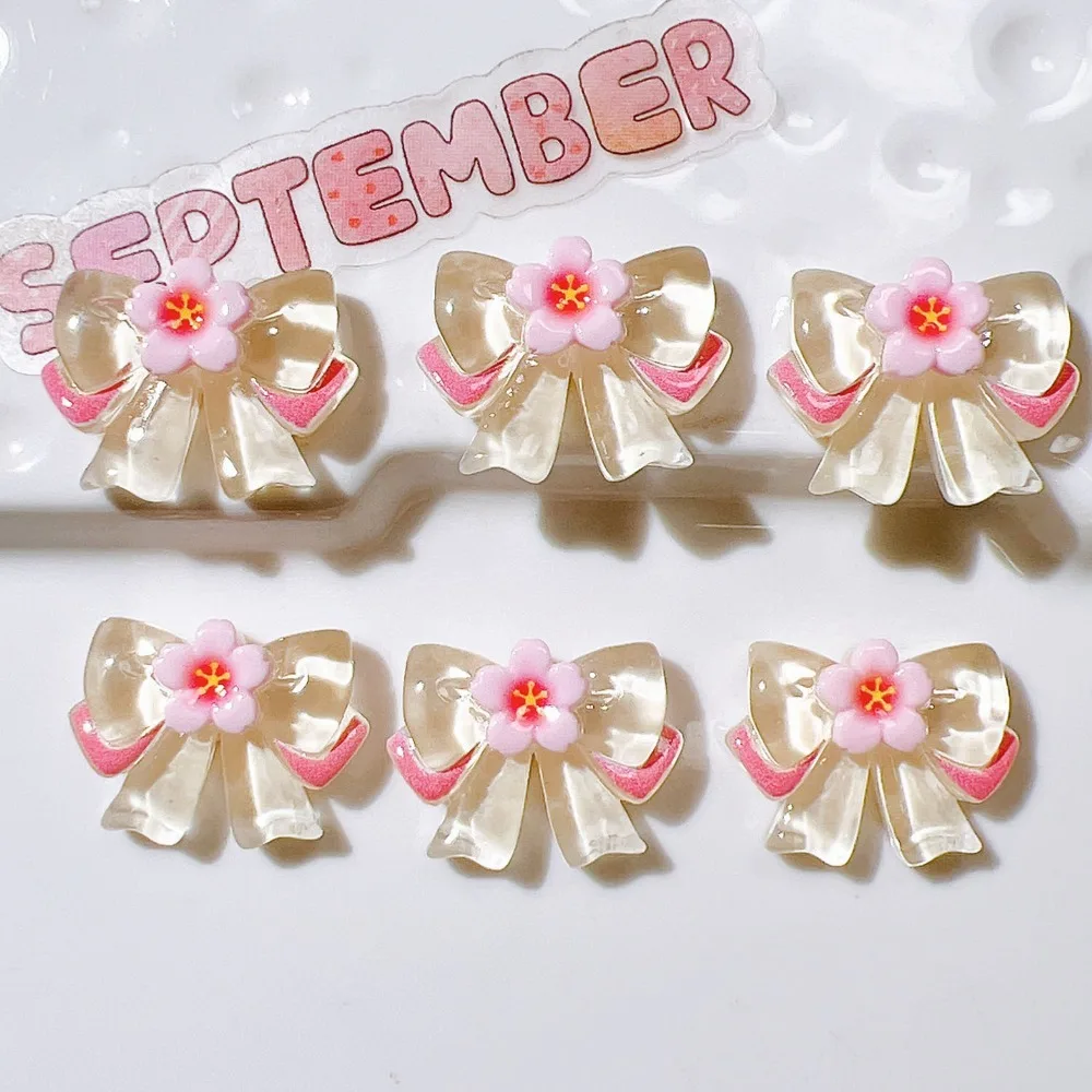 10pcs Cute Cartoon Kawaii Butterfly Bow Series Flat Back Resin DIY Scrapbooking Embellishments Cabochons Decoration Accessories