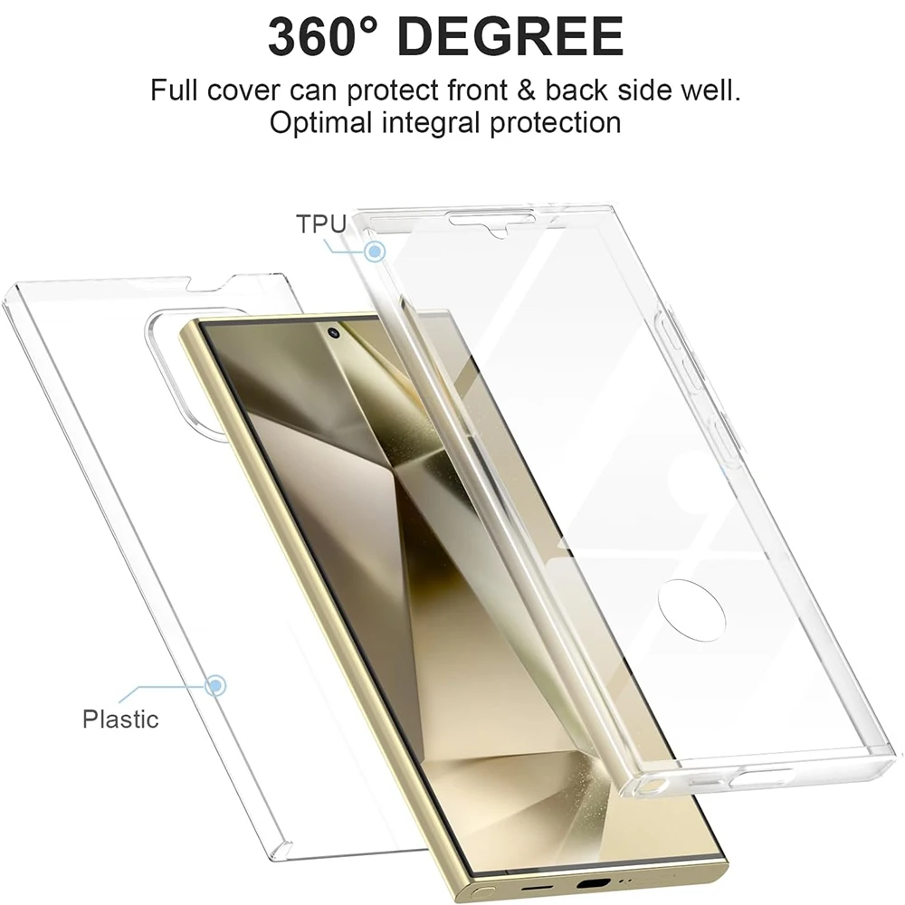 360 °   ฝาครอบโทรศัพท์เต็มรูปแบบสําหรับSamsung S25 S24 FE S23 S22 Ultra PlusใสClear Hard Pc Hybrid SoftซิลิโคนShell