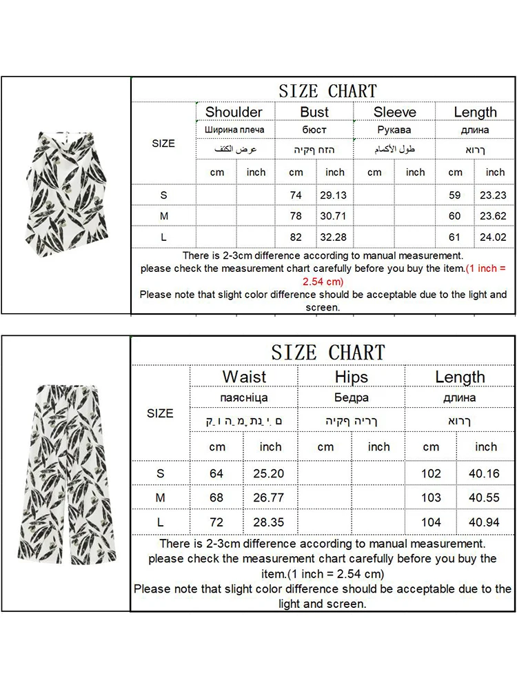 TRAF 2 Pieces Women Printed Top Pant Suit 2024 Fashion Asymmetric Backless Sleeveless Tops Wide Leg Trousers Beach Outfits