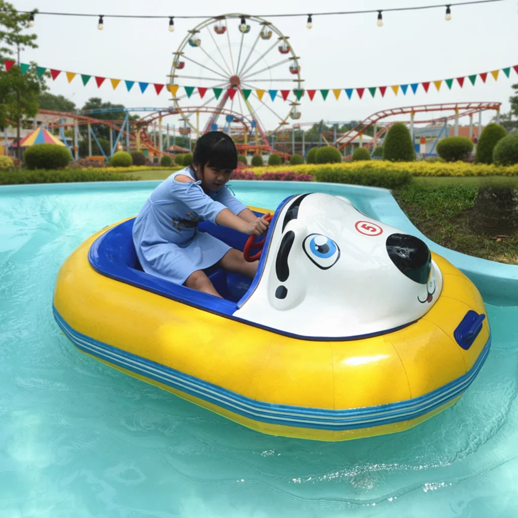

Parent Child Inflatable Electric Bumper Boat with Music LED Lights, Cute Dalmatian Design Kids Water Ride Aqua Toy Boat