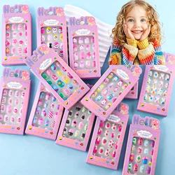 24 unids/caja niños patrón de dibujos animados uñas postizas usable linda niña niño uñas postizas puntas Kawaii acrílico Artificial prensa en uñas + herramienta