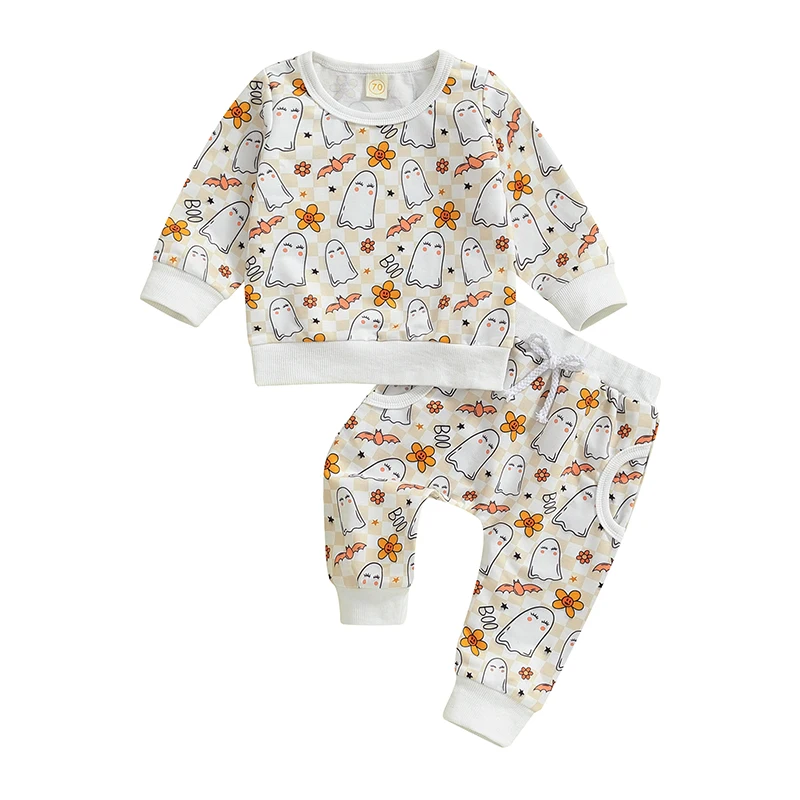 

Toddler Boy Halloween Outfits 2-Piece Pants Set Cute Printed Long Sleeve Sweatshirts and Sweatpants Fall Clothes