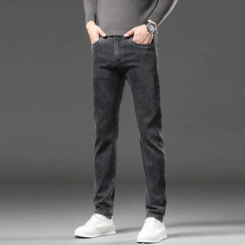 مكتب اجتماعي موضة بنطلون الرجال الخريف الشتاء صوف مبطن سميكة الدافئة الجينز الذكور فضفاض مستقيم الذكية عادية الدينيم السراويل #2