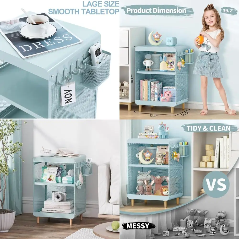 

Children's Mint Green Bedside Table with Storage for Girls' Room