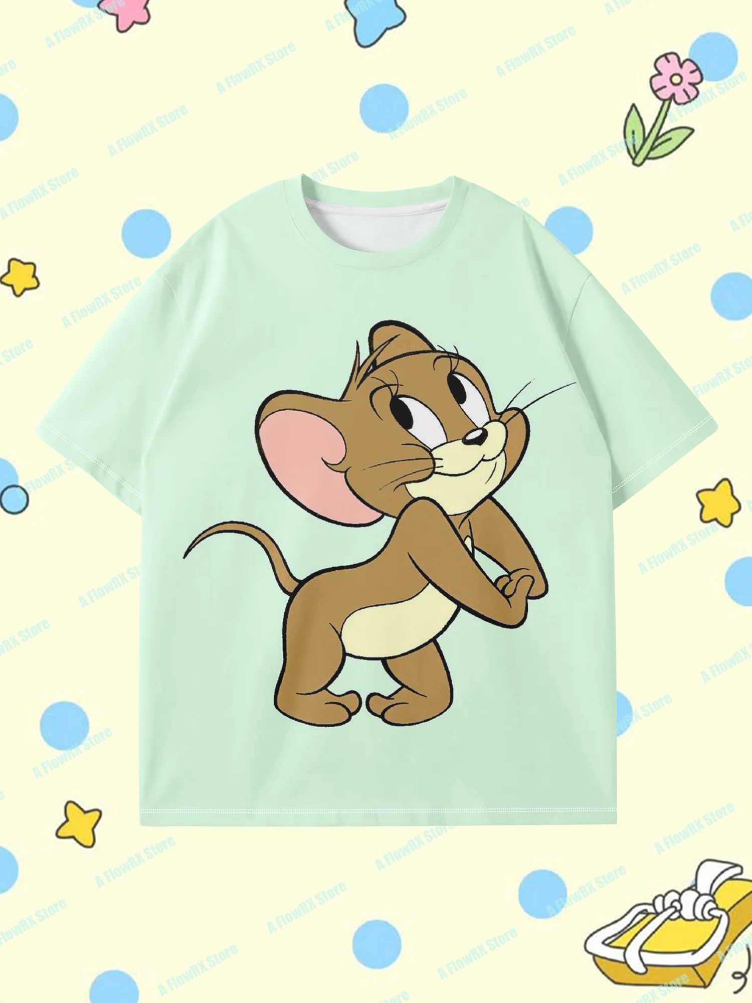 تي شيرت TOM and JERRY مطبوع ثلاثي الأبعاد مثالي للاستخدام في الهواء الطلق مناسب للرجال والنساء والكبار والأطفال في الصيف ومريح