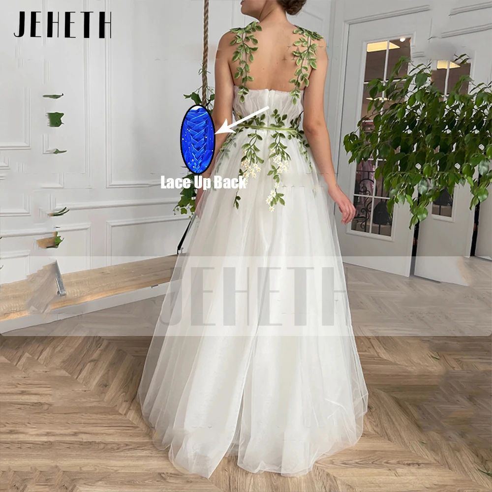 JEHETH Flores Tule Pastoral Prom Vestidos 2025 Spaghetiti Correias Apliques A Linha Evening Vestido Comprimento Pavimento Bolsos PersonalizadosJEHETH Flores Tulle Pastoral Prom Dresses 2025 Spaghetiti Straps Appliques