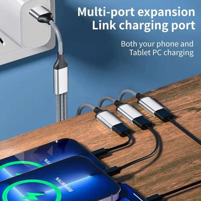 USB C Male to 3 USB C Female Splitter Short Cable Fast Charging Cable for Tablets Laptops Type C Converter Wires Power Adapter