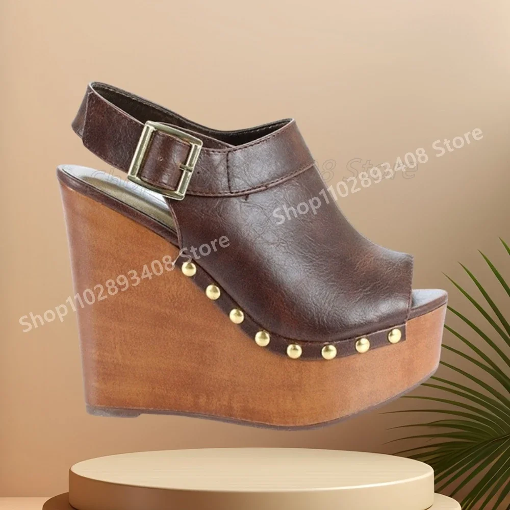 

Round Rivets Slingback Elegant Wedges High Heel Sandals Peep Toe Platform Fashion Women Shoes 2025 Sexy Summer ew Para Mujere