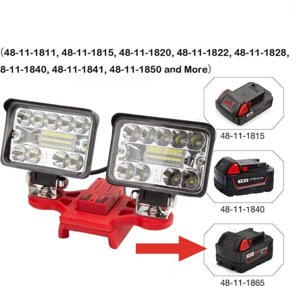 lampara portatil de acampamento 1x luz de trabalho led para baterias de lampada de cabeca milwaukee 18v 20v 5600lm cabecas com usb recarregavel 01