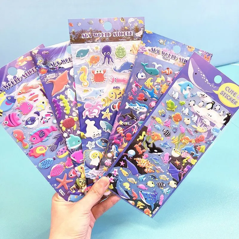

3D рельефная наклейка с изображением океана, маленькой рыбы, милые животные, пухлые наклейки, водонепроницаемые капсульные наклейки, скрапбукинг, рекламный подарок