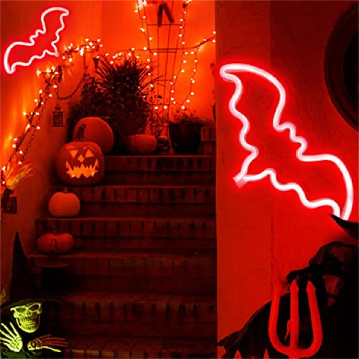 1pc Halloween Decorative LED Bat Neon Lights, For Wall Decor, Bat Shaped Lights, Battery Or USB Powered, Halloween Party, Bar