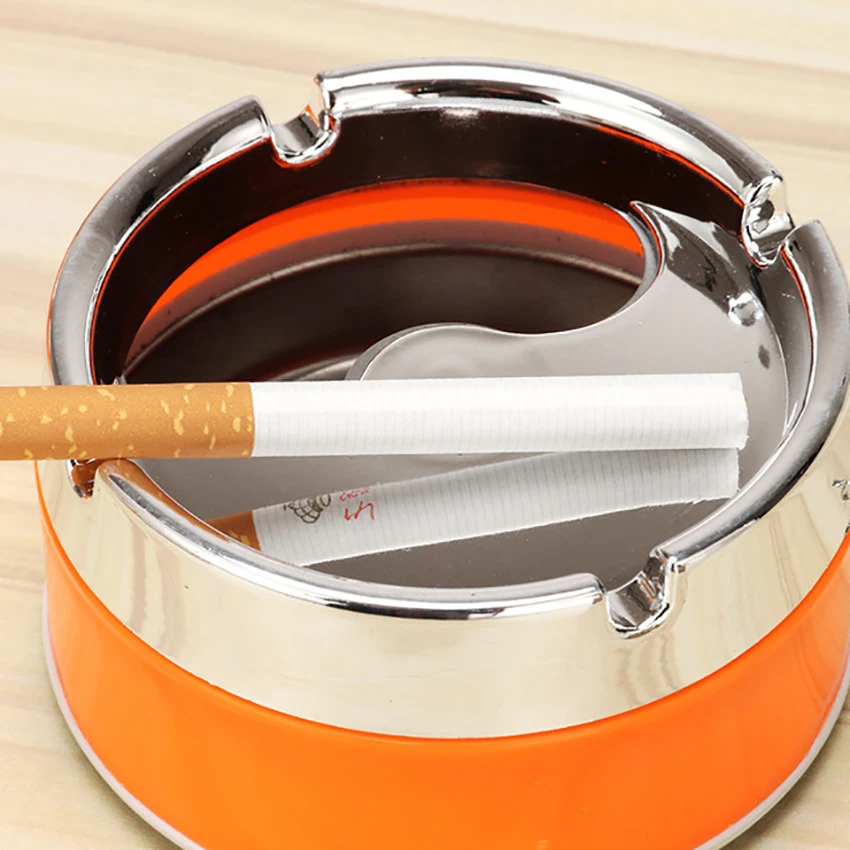 Stainless Steel Windproof Ashtray with Rotating Lid, Round Cigarette Ashtray for Indoor or Outdoor Use, Ash Holder Tray