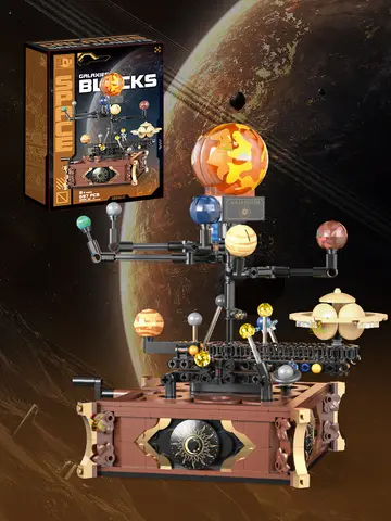 HUIQIBAO MOC Space Solar system orbit planet Model small Building Block Aerospace Ornament Brick Toy For Children Desk Decor.