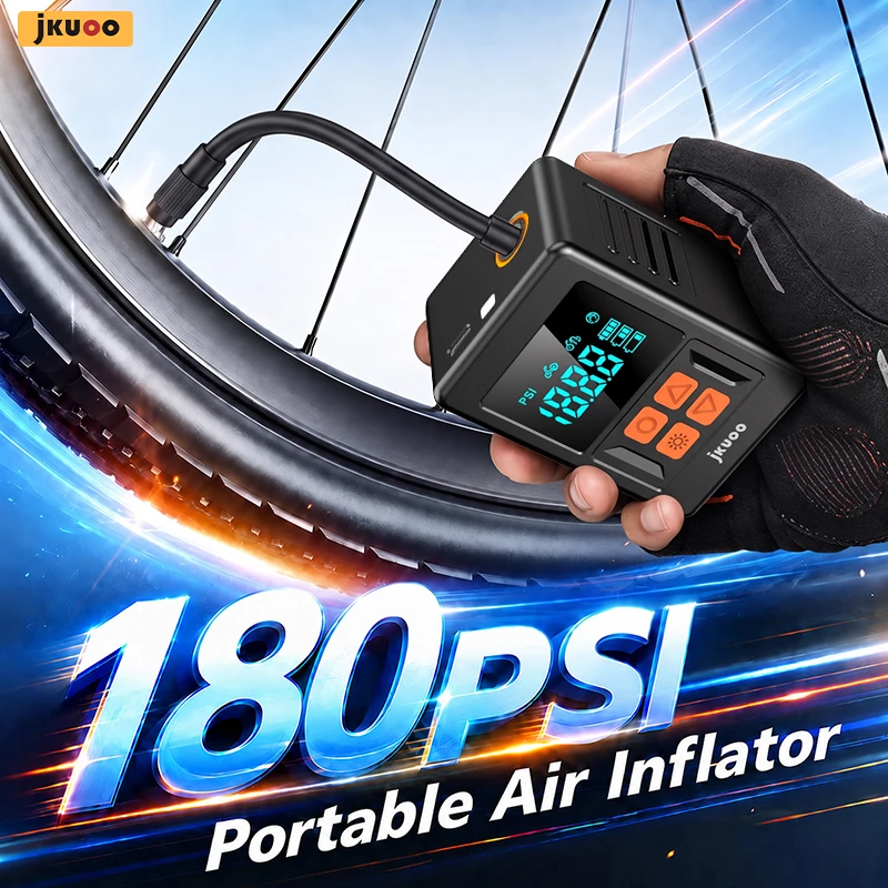 Mini Cordless Tire Inflator with LED Light Ultra Compact Portable Air Pump 180PSI Night Emergency for Motorcycle Bike Ball