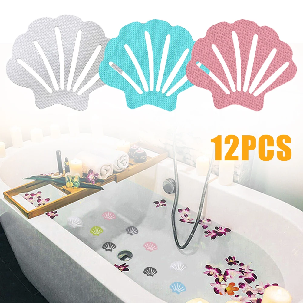 12pcs Shell Shape Anti Slip Stickers Anti Slip Bath Grip Stickers Shower Strips Pad Waterproof Adhesive Floor Safety Tape