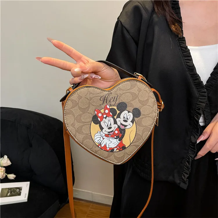 

2025 Japanese Kawaii Heart Bag Cute Mickey Hello Kitty Print Crossbody Fashionable Round Shoulder Purse