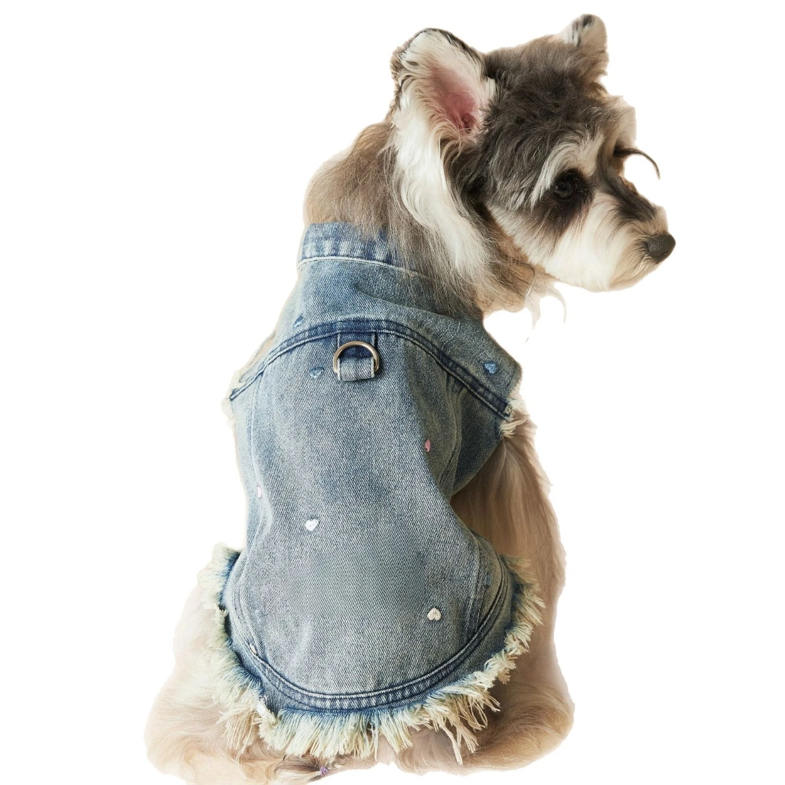 

Dog Clothes Spring/Summer Embroidered Burrs Denim Vest Maltese Schnauzer Teddy Sleeveless Back