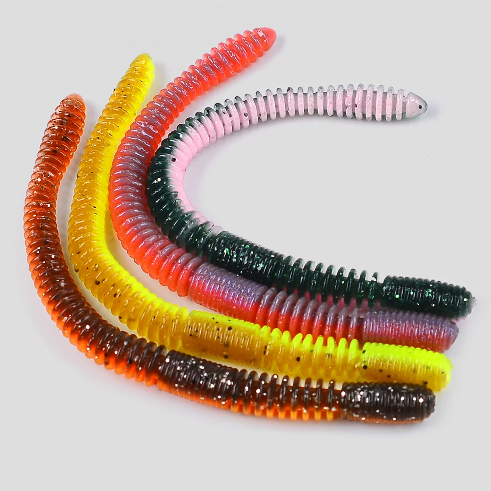 20 Stück weiche Kunststoff-Angelköder, Würmer, Köder für Barschforellen | Nudel Curly Tail Grub Süßwasser-Salzwasser-Köder-Set – Detail 5