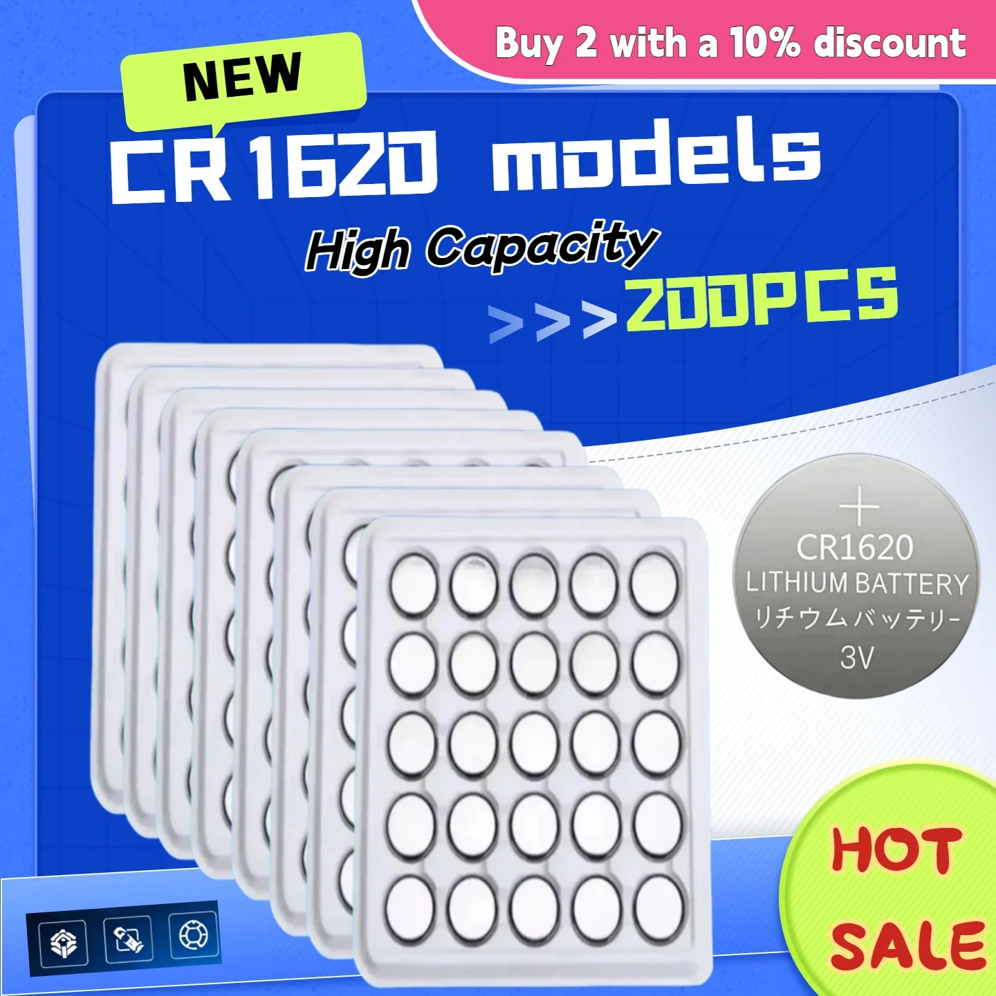 CR1620 3V Lithium Button Cell Battery 10-200PCS, DL1620/BR1620 Compatible, High Capacity & Leak-Proof for Watch, Car Audio,Scale