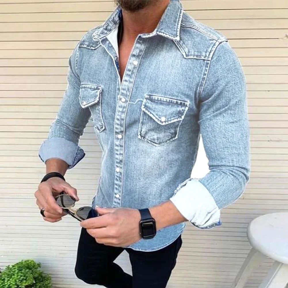 Male Shirt Holiday Jeans Long Sleeve Mens Pajamas Daily Party Popular Shirt Slim Fit Smooth Soft Tops Button Down