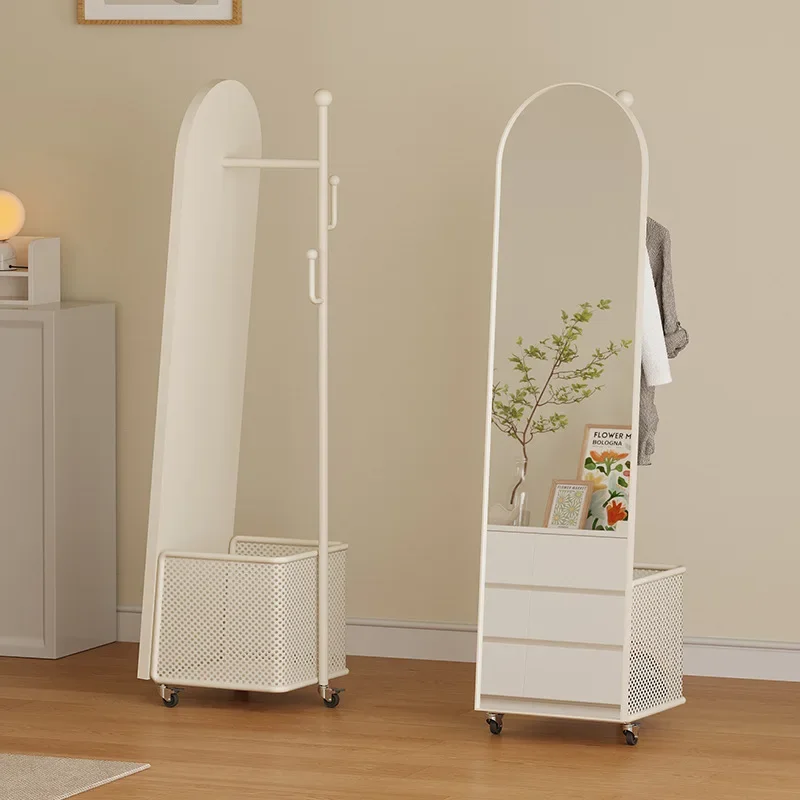 Full body fitting mirror moving rotating floor mirror coat rack integrated household bedroom storage