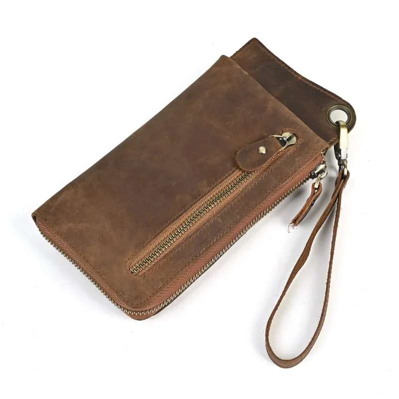 

Genuine Leather Men's Clutch Bag Large Capacity Casual Handbag Multi-functional Wallet with Card Slots Zipper Phone Bag