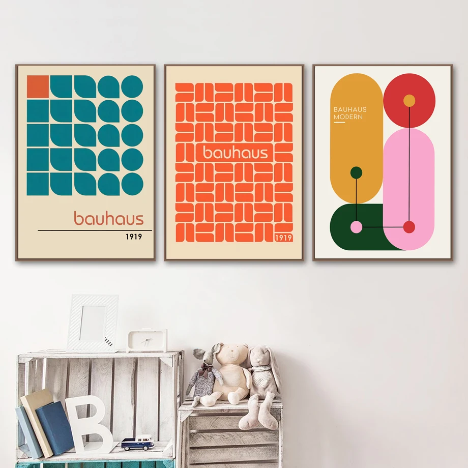 

Modern Bauhaus Unique Abstract Geometric Exhibition Poster And Prints Wall Art Canvas Painting Minimalist Living Room Home Decor