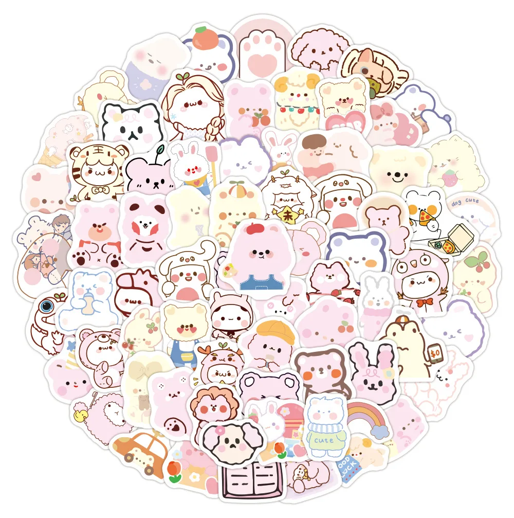 100pcs Cute Bear Stickers Pack Waterproof Laptop Skin Kawaii Packaging Phone Case Korean Stationery Art Supplies