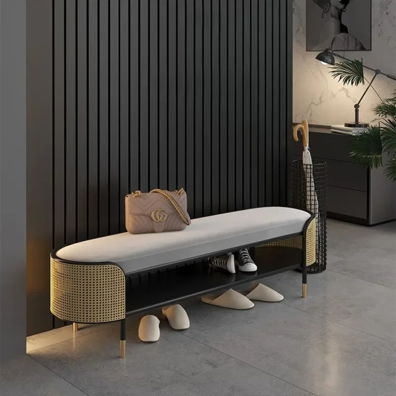 Light Luxury Shoe Changing Stool,doorstep Home Stainless Steel Designer Long Stool,Minimalist Leather Bed End Stool,Sofa Stools