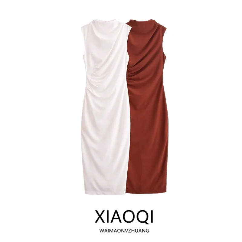 Printemps 2025 femmes Midi Dr nouveauté robe Design sens plissé décoration longue Svel trajet Sle autre matériel 00