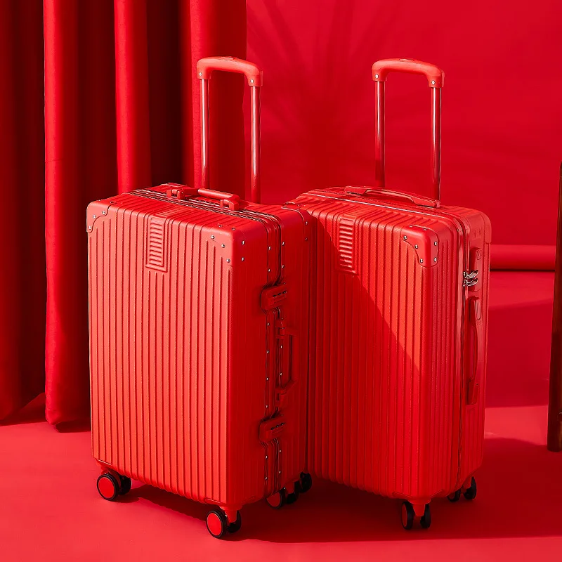 結婚式のカップル用荷物-赤いトランク-大容量-ユニバーサルホイールスーツケース-旅行バッグ-親子デザイン-年次総会ギフト