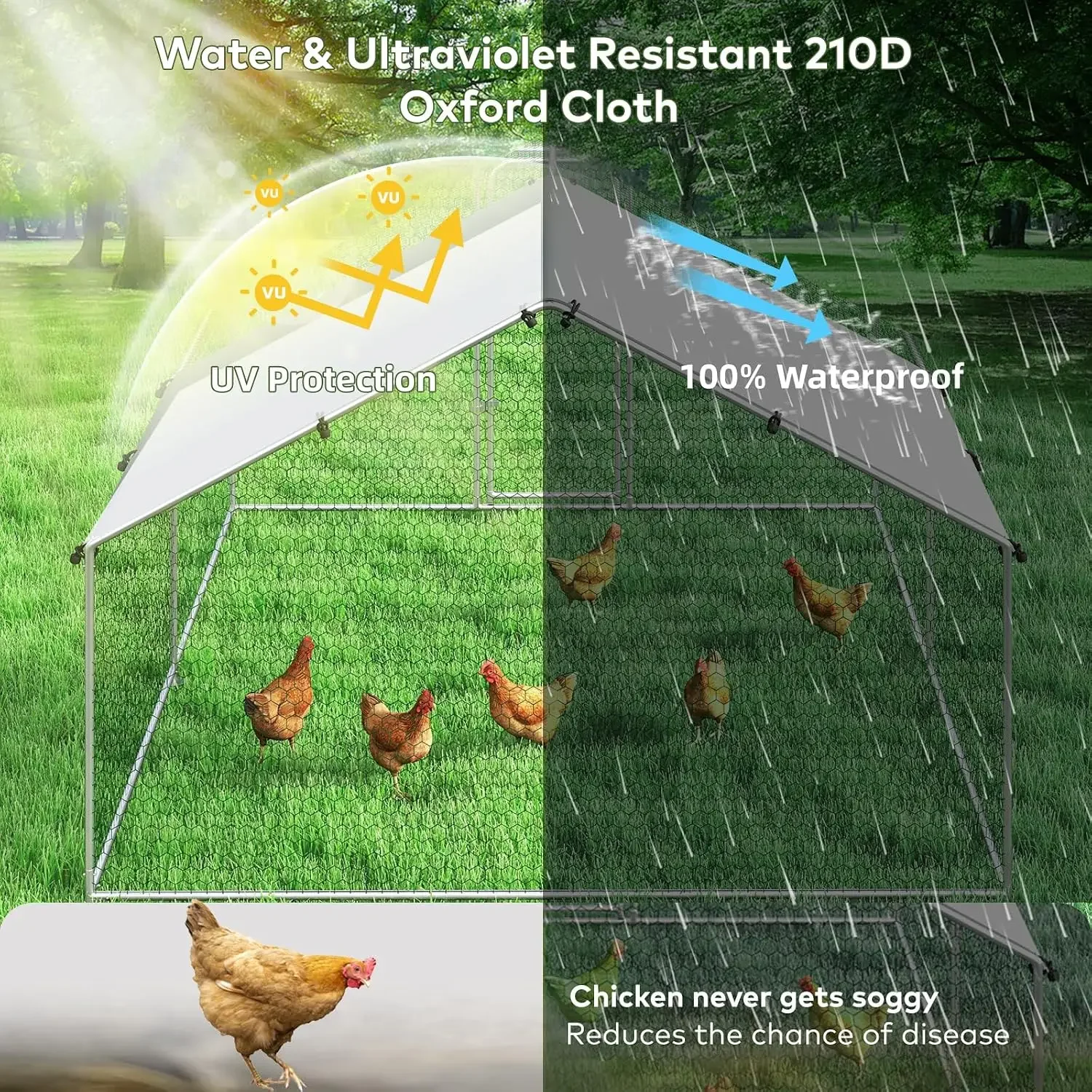 Large Metal Chicken Coop with Waterproof and UV-Resistant Cover,Chicken Run Outdoor Walk-in Cage Rabbit Duck Hen House for Backy