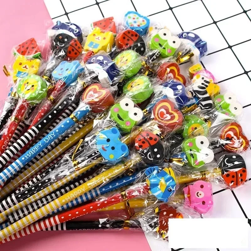Cartoon Animals HB Pencil Wooden Pencil with Removable Eraser Cute Erasable Corrector 40pcs Randomly image 2
