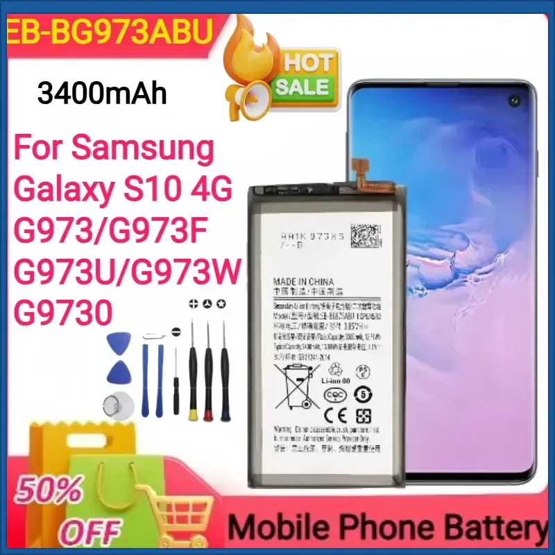 New 3400mAh EB-BG973ABU battery For Samsung Galaxy S10 4G G973/G973F/G973U/G973W/G9730 Mobile Phone Battery+Tools
