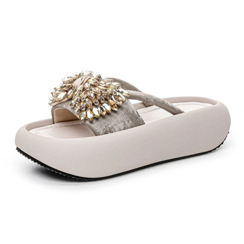 

CICIYANG Summer Women's Slippers 2026 New Retro Outdoor Women's Slippers Platform Fashion Rhinestone Slippers for Female