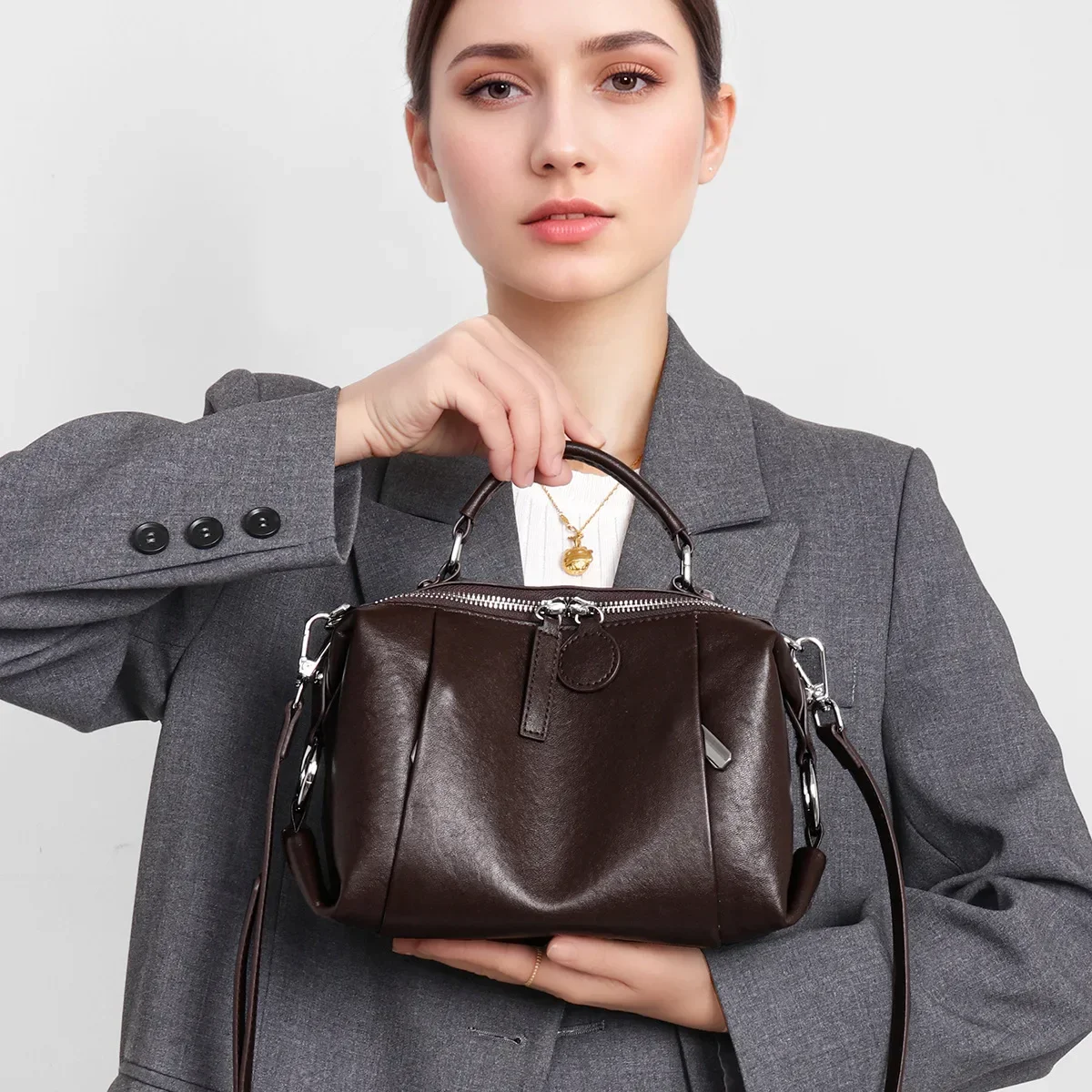 

100% Genuine Leather Original Retro Diaper Bag Ladies Shoulder Tote Handbag Textured Vintage Square Satchel