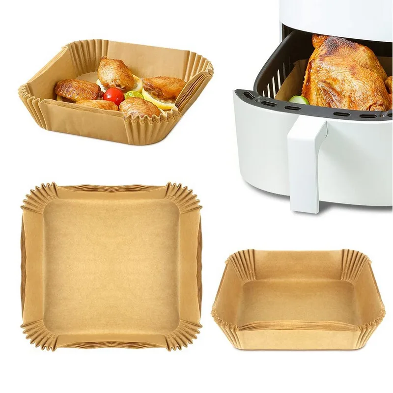 50Pcs Air Fryer Baking Paper Non-stick Paper Liner Disposable Baking Mats for Barbecue Plate Kitchen AirFryer Baking Pad Tools