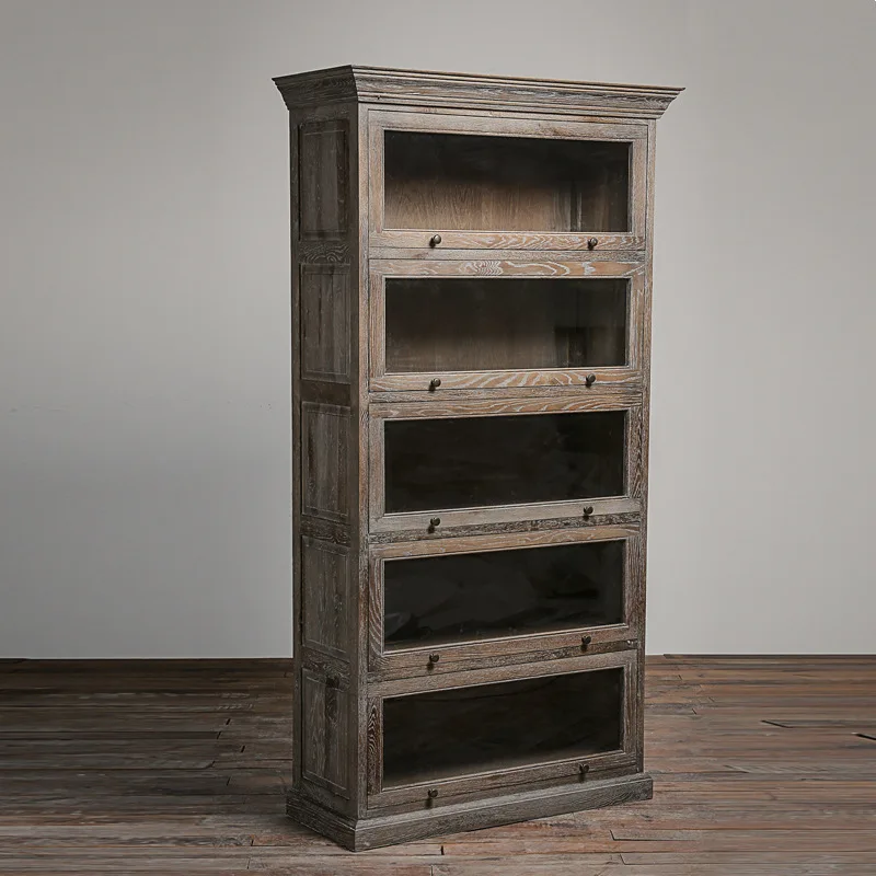 French glass door wine cabinet solid wood dining side cabinet European multi-layer decorative display cabinet